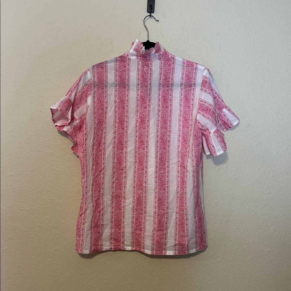 Pink Striped Ruffle-Trim Blouse - Picture 8 of 9